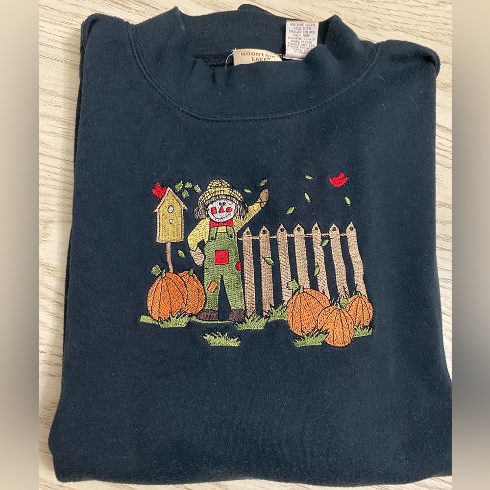 Mountain Lake Black Long Sleeve Tee with Fall Design